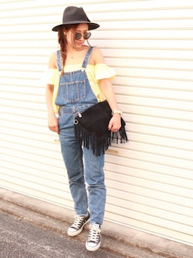 「ハグマグ」｜「アイテム（オールインワン・サロペット）」を使った、LittlePanteaさん（レディース・158cm）の春コーディネート