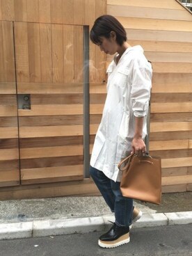 「アイテム（ショルダーバッグ、イエロー系）」を使った、nano・universe lady's webeditorさん（レディース・171cm）の夏コーディネート