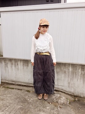 「niko and...（ニコアンド）のコールハギハギニーパンツ」を使った、こっちさん（レディース・155cm）の秋コーディネート