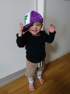 「abcd（ナシ）のアイテム（キャップ）」を使った、ruiさん（キッズ・80cm）の冬コーディネート