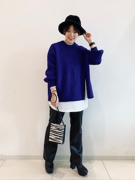 「ブルーニット」｜「アイテム（帽子）」を使った、KASUMIさん（レディース・161cm）の秋コーディネート