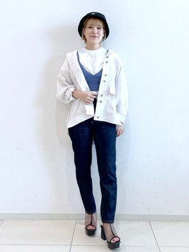 「テーパードデニム」｜「アイテム（ブルゾン）」を使った、KASUMIさん（レディース・161cm）の春コーディネート