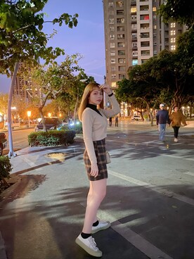 「アイテム（ローファー、グリーン系）」を使った、Yunnyさん（レディース・158cm）の冬コーディネート