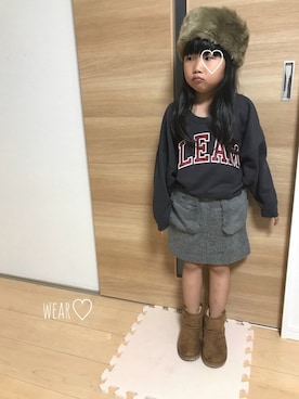 「GLOBAL WORK（グローバルワーク）の【キッズ】タンタケプリントスウェットプルオーバー/767479（スウェット、ブラック系）」を使った、Rin♡さん（キッズ・110cm）の秋コーディネート