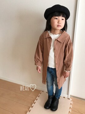 「5歳」｜「アイテム（シャツワンピース）」を使った、Rin♡さん（キッズ・110cm）の冬コーディネート