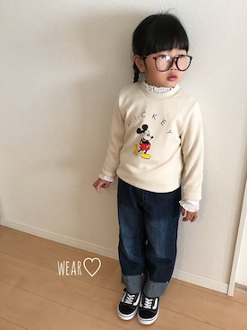 「URBAN RESEARCH DOORS（アーバンリサーチドアーズ）のミッキー/スウェット(KIDS)（スウェット、ベージュ系）」を使った、Rin♡さん（キッズ・110cm）の冬コーディネート
