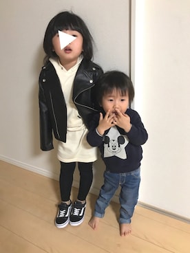 「BRANSHES（ブランシェス）のアイテム（ライダースジャケット）」を使った、Rin♡さん（キッズ・110cm）の冬コーディネート