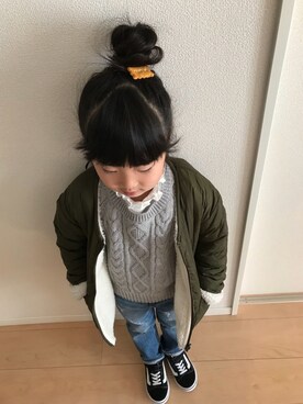 「5歳」｜「アイテム（ミリタリージャケット）」を使った、Rin♡さん（キッズ・110cm）の冬コーディネート