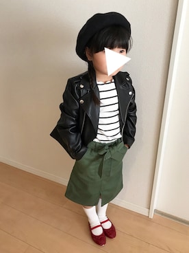 「BRANSHES（ブランシェス）のアイテム（ライダースジャケット）」を使った、Rin♡さん（キッズ・110cm）の冬コーディネート