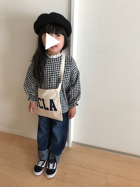 「hokkorikoのアイテム（シャツ/ブラウス、ブラック系）」を使った、Rin♡さん（キッズ・110cm）の冬コーディネート