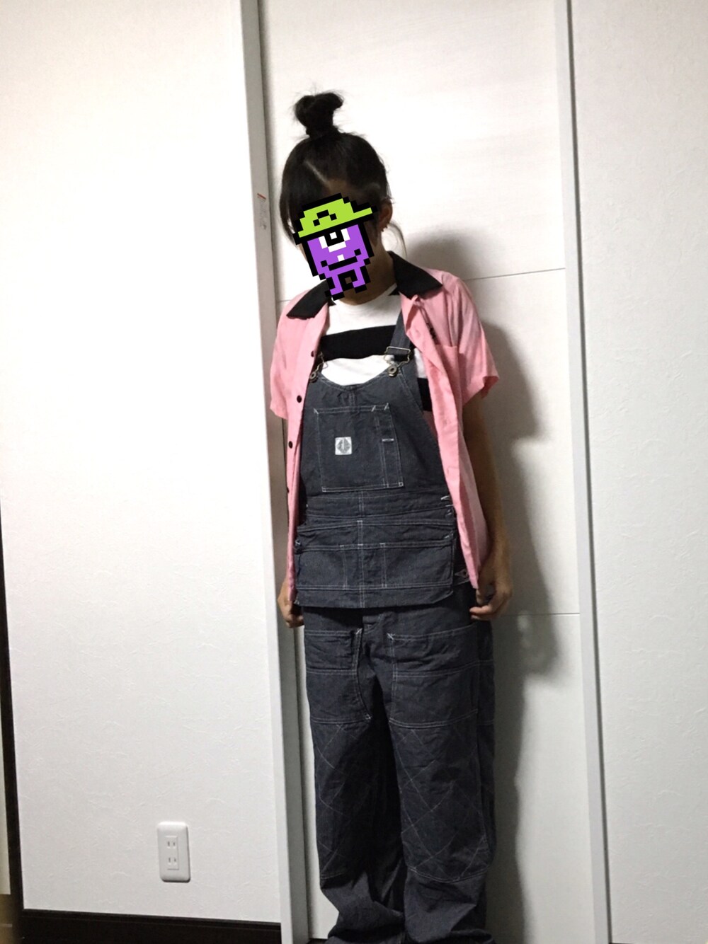 「アメカジ、オーバーオール、ボーリングシャツ、アメカジスタイル、ボーダーTシャツ」｜「JELADOのアイテム（サロペット/オーバーオール、その他）」を使った、AyamiyakEさん（レディース・160cm）の秋コーディネートの1枚目の写真