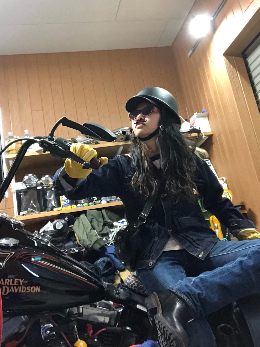 「アメカジ、アメカジ女子部、ハーレーダビッドソン、ハーレーオバサン、ライダー」｜「GUNZのアイテム（キャップ、ブラック系）」を使った、AyamiyakEさん（レディース・158cm）の夏コーディネートの1枚目の写真