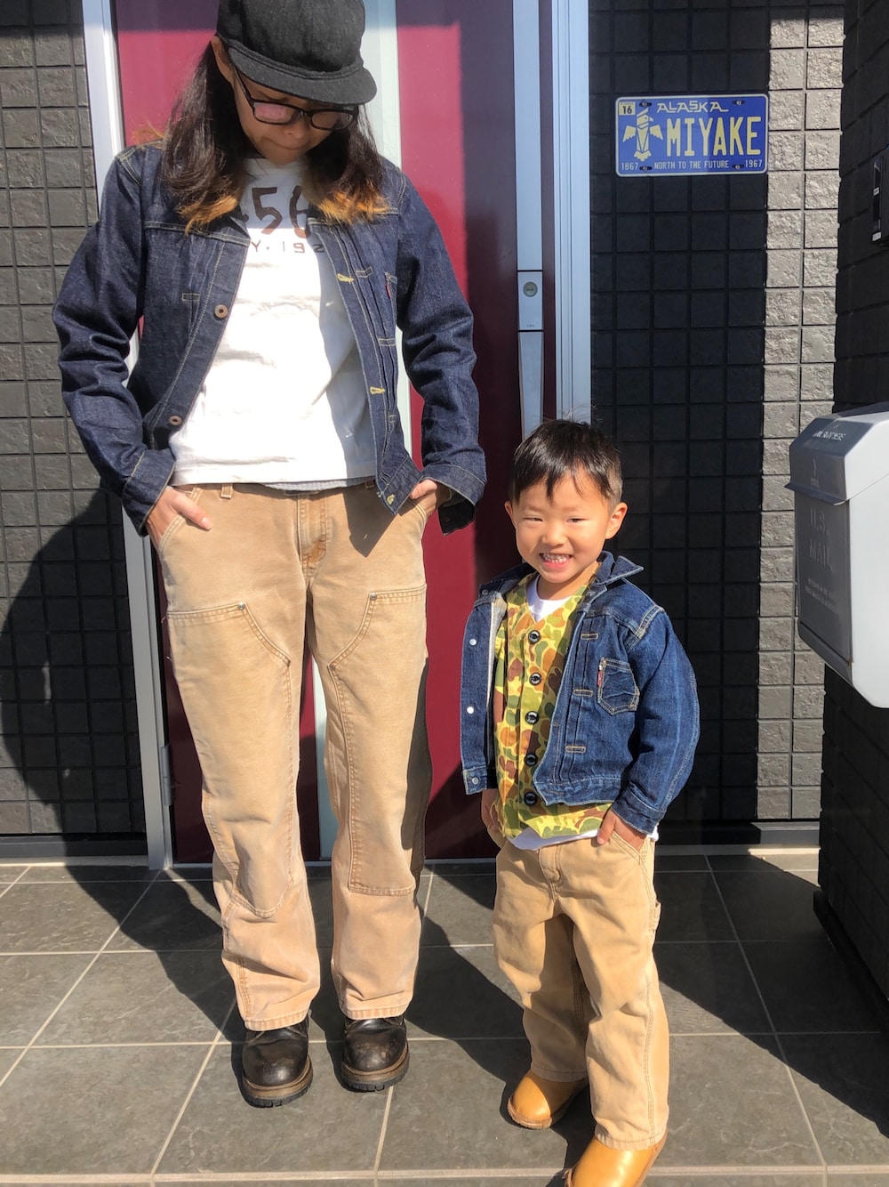 「アメカジ、アメカジキッズ、アメカジ女子部、アメカジファミリー、親子コーデ、親子でおそろい、親子リンク、親子ーデ」｜「THE H.W. DOG & CO. のアイテム（キャップ、ブラック系）」を使った、AyamiyakEさん（レディース・158cm）の冬コーディネートの1枚目の写真