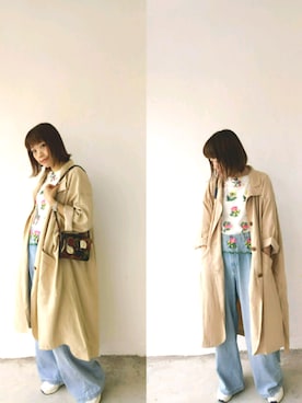 「刺繍」｜「アイテム（ステンカラーコート）」を使った、fifi🌠フィフィ💖さん（レディース・160cm）の春コーディネート