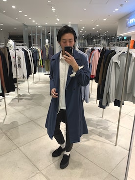 「STUDIOUS（ステュディオス）のアイテム（チェスターコート）」を使った、shinshin7111さん（メンズ・175cm）の春コーディネート