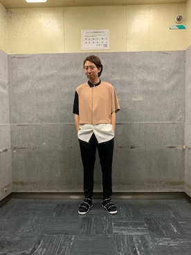 「アイテム（トップス、ベージュ系）」を使った、shinshin7111さん（メンズ・175cm）の春コーディネート