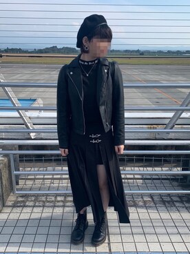「ショートヘア」｜「アイテム（ライダースジャケット）」を使った、Rさん（レディース・165cm）の秋コーディネート