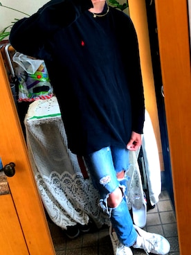 「POLO RALPH LAUREN（ポロ ラルフ ローレン）のアイテム（Tシャツ/カットソー、ブラック系）」を使った、ゆーと！、さん（メンズ・170cm）の春コーディネート