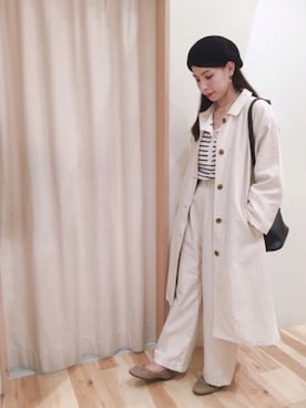 「白黒」｜「アイテム（ステンカラーコート）」を使った、taira 🧸さん（レディース・163cm）の秋コーディネート