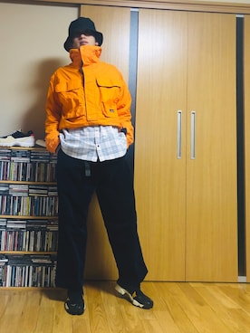 「meanswhile（ミーンズワイル）のアイテム（パンツ）」を使った、taka(相互フォロー)さん（メンズ・170cm）の冬コーディネート