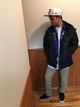 「AAPE BY A BATHING APE（エーエイプバイアベイシングエイプ）のアイテム（帽子）」を使った、YU☆RIさん（キッズ・130cm）の冬コーディネート