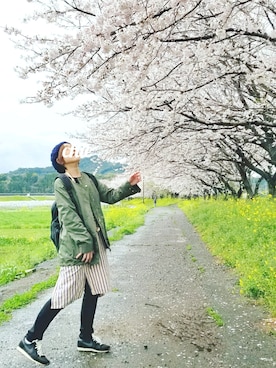 「green label relaxing（グリーンレーベルリラクシング）のアイテム（モッズコート）」を使った、chieさん（レディース・157cm）の春コーディネート