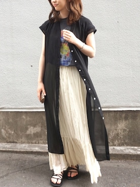 「ロックT」｜「アイテム（財布/小物）」を使った、fujiさん（レディース・154cm）の夏コーディネート
