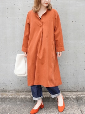 「スキッパーシャツ」｜「アイテム（シャツワンピース）」を使った、fujiさん（レディース・154cm）の秋コーディネート