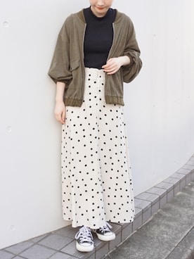 「ドットスカート」｜「アイテム（ブルゾン）」を使った、fujiさん（レディース・154cm）の秋コーディネート