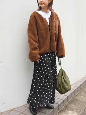 「ドットスカート」｜「アイテム（ブルゾン）」を使った、fujiさん（レディース・154cm）の秋コーディネート