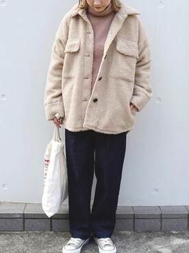 「ボアフリース」｜「アイテム（ブルゾン）」を使った、fujiさん（レディース・154cm）の冬コーディネート