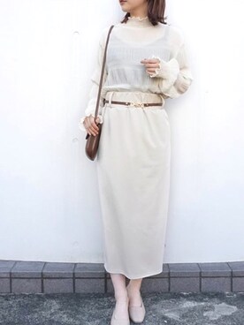 「ハイネックトップス」｜fujiさん（レディース・154cm）の春コーディネート