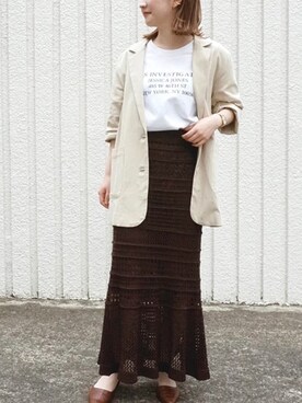 「透かし編みニット」｜fujiさん（レディース・154cm）の春コーディネート