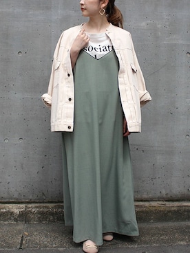 「キャミソールワンピ」｜「アイテム（ブルゾン）」を使った、fujiさん（レディース・154cm）の秋コーディネート