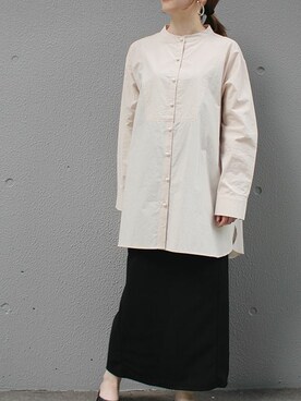 「ノーカラーシャツ」｜「アイテム（ワンピース/ドレス）」を使った、fujiさん（レディース・154cm）の秋コーディネート