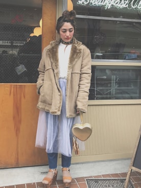 「ドラフトリーバイス」｜「アイテム（ムートンコート）」を使った、rinoさん（レディース・160cm）の冬コーディネート