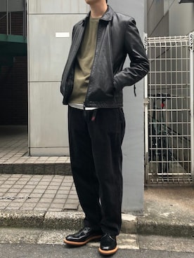 「NANO universe（ナノユニバース）のアイテム（ライダースジャケット）」を使った、nano・universe men's staffさん（メンズ・173cm）の秋コーディネート