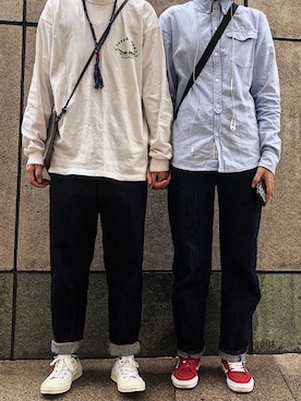 「アイテム（その他シューズ、ホワイト系）」を使った、Ranch7 さん（メンズ・162cm）の秋コーディネート