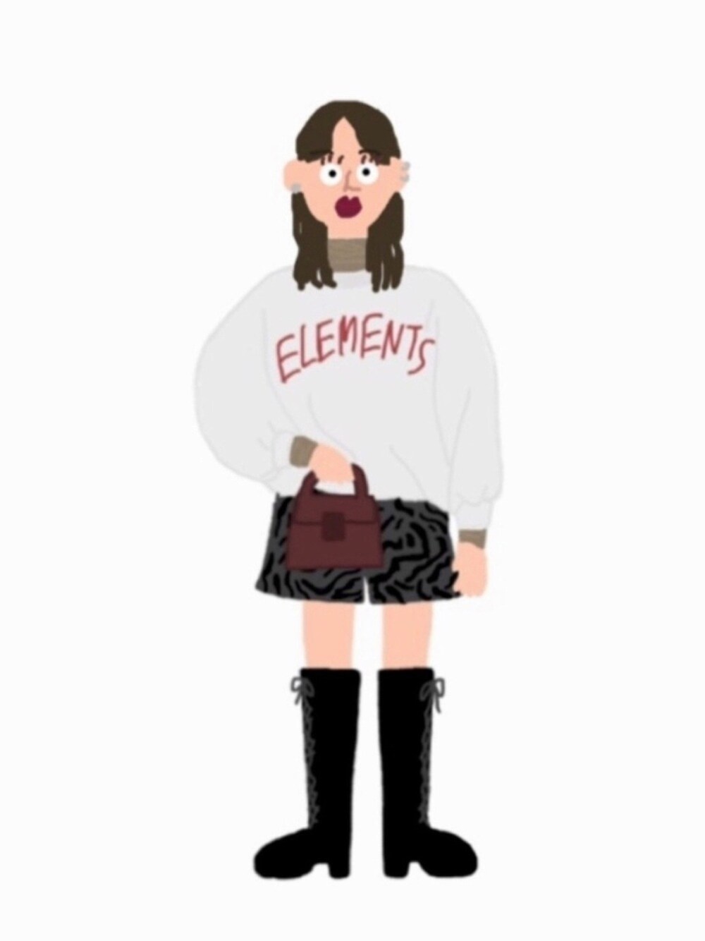 「イラスト、ロングブーツ、古着MIX」｜「UNIQLOのアイテム（Tシャツ/カットソー、ベージュ系）」を使った、まーーさん（レディース・159cm）の冬コーディネートの1枚目の写真
