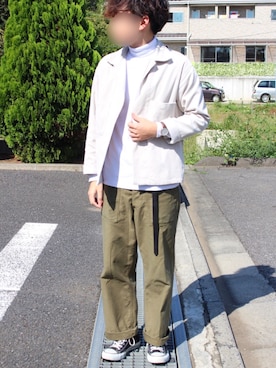 「アイテム（カバーオール、ホワイト系）」を使った、バネさん（メンズ・165cm）の秋コーディネート