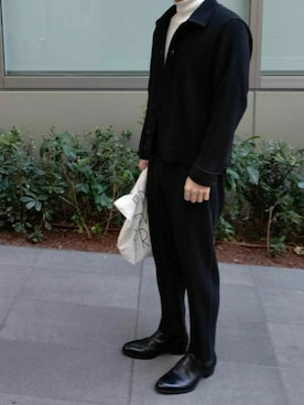 「Saint Laurent（サンローラン）のSaint Laurent Polished-Leather Chelsea Boots（ブーツ、ブラック系）」を使った、karagさん（メンズ・169cm）の冬コーディネート