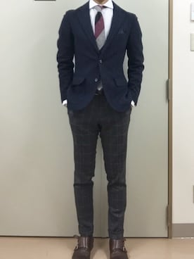 「アイテム（フォーマルスーツ/小物）」を使った、RTさん（メンズ・177cm）の冬コーディネート