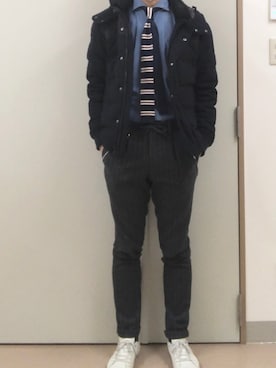 「ニットタイ」｜「アイテム（ダウンジャケット/コート）」を使った、RTさん（メンズ・177cm）の冬コーディネート