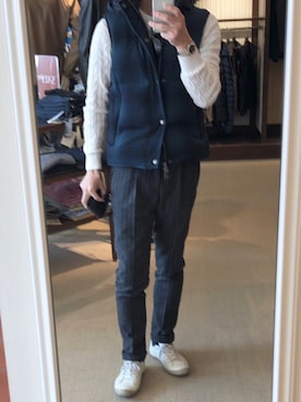 「WOOLRICH（ウールリッチ）のアイテム（ダウンベスト）」を使った、RTさん（メンズ・177cm）の冬コーディネート