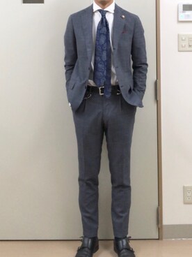 「プリーツ」｜「アイテム（セットアップ）」を使った、RTさん（メンズ・177cm）の冬コーディネート