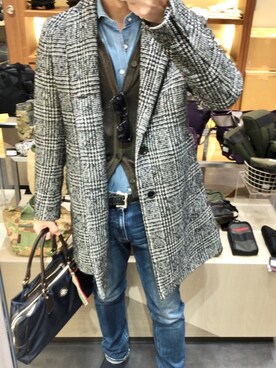 「EDIFICE（エディフィス）のアイテム（チェスターコート）」を使った、RTさん（メンズ・177cm）の冬コーディネート