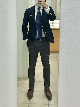 「アイテム（ネクタイ、ブルー系）」を使った、RTさん（メンズ・177cm）の春コーディネート