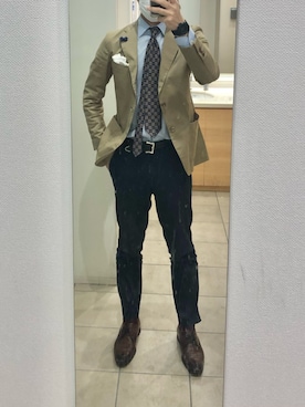 「アイテム（ネクタイ、ブルー系）」を使った、RTさん（メンズ・177cm）の春コーディネート