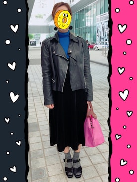 「MANGO（マンゴ）のアイテム（ライダースジャケット）」を使った、Aijimaly Tangさん（レディース・156cm）の冬コーディネート