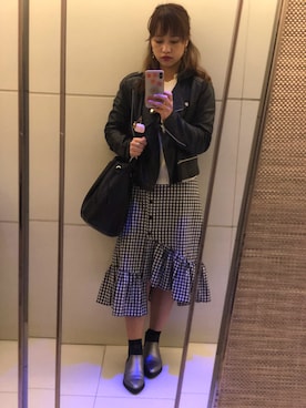 「MANGO（マンゴ）のアイテム（ライダースジャケット）」を使った、Aijimaly Tangさん（レディース・156cm）の冬コーディネート